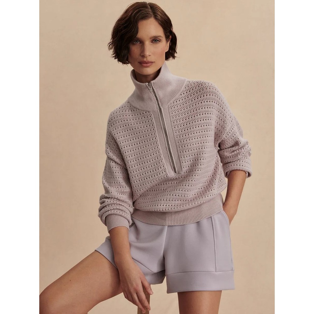 Varley Darla Half-Zip Knit Pullover in Lilac Marble size medium